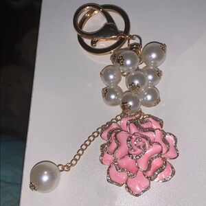 Camilla Flower purse/bag charm Keychain with Pearls